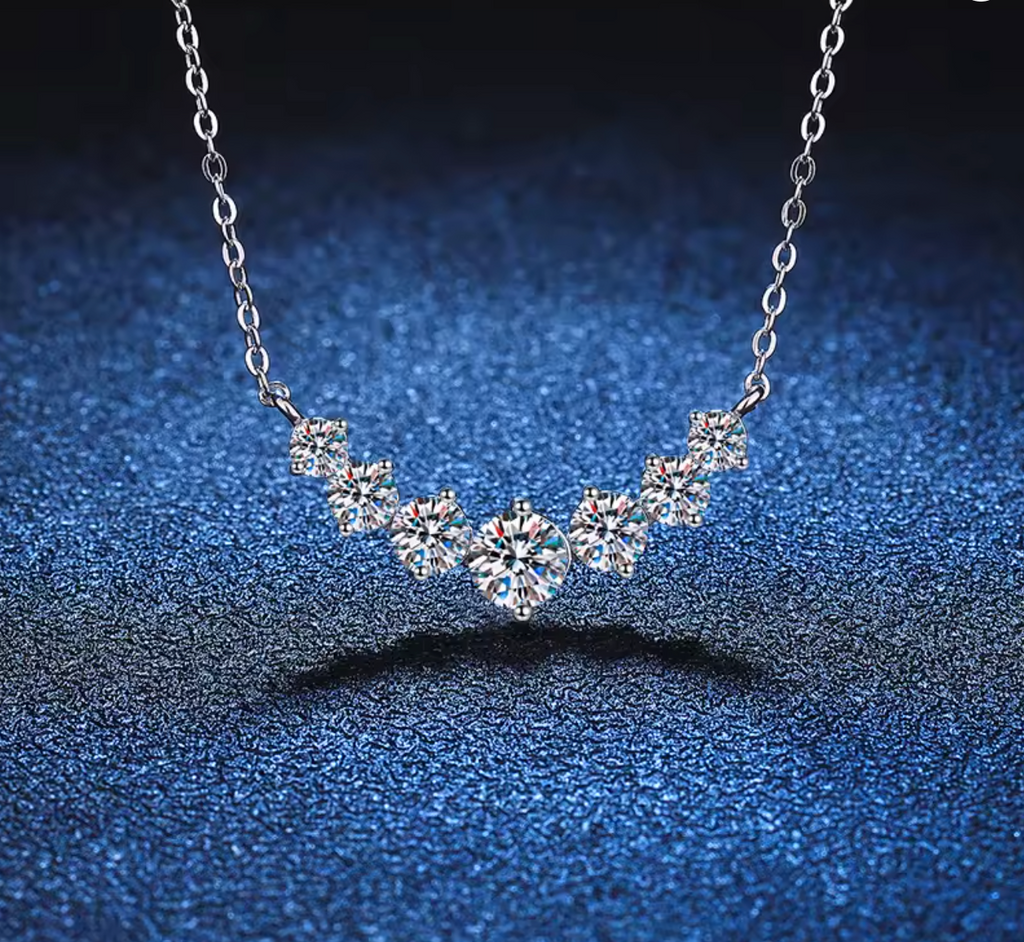 925 Sterling Silver Plated with 18K White Gold Moissanite Necklace for Women