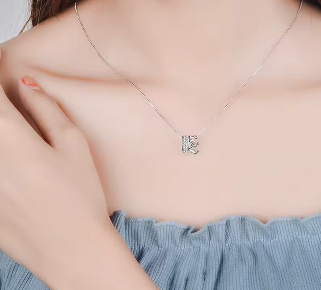 New Fashion 925 Sterling Silver Rotatable Crown CZ Pendant