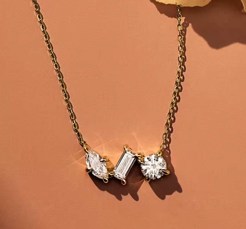 Three Stone Irregular Diamond-Style Necklace