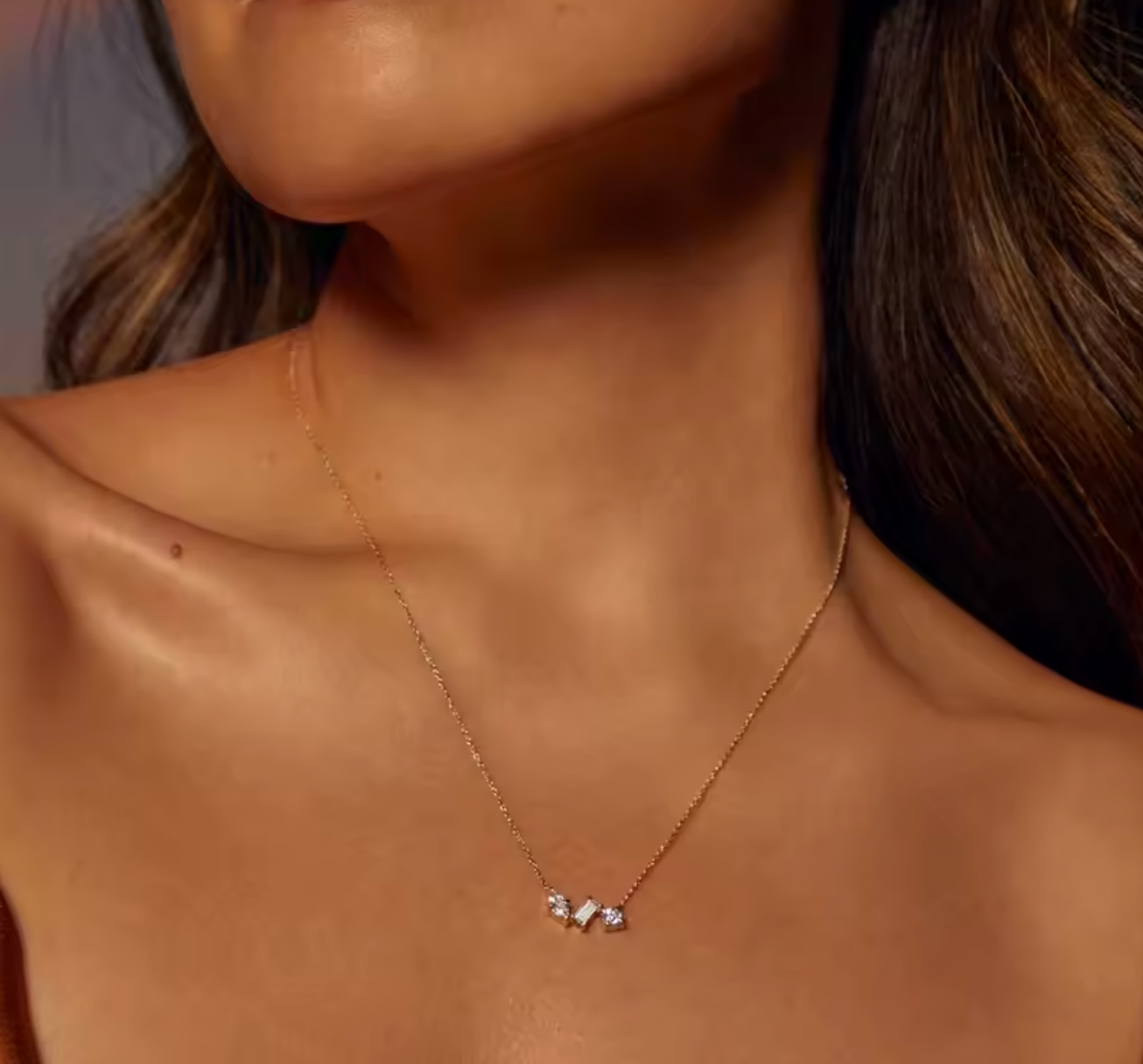 Three Stone Irregular Diamond-Style Necklace