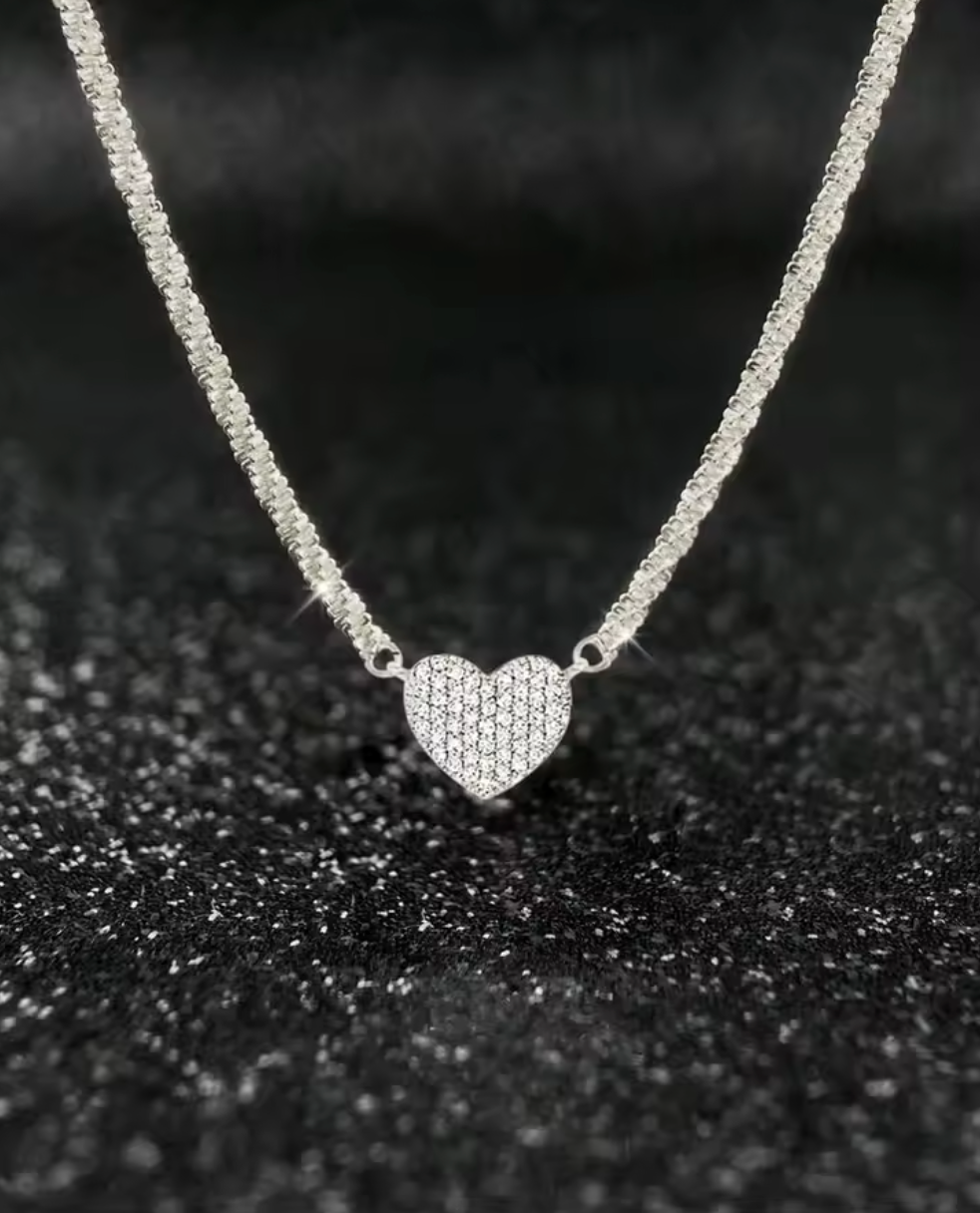 925 Sterling Silver Full Zircon Love Heart Necklace for Women