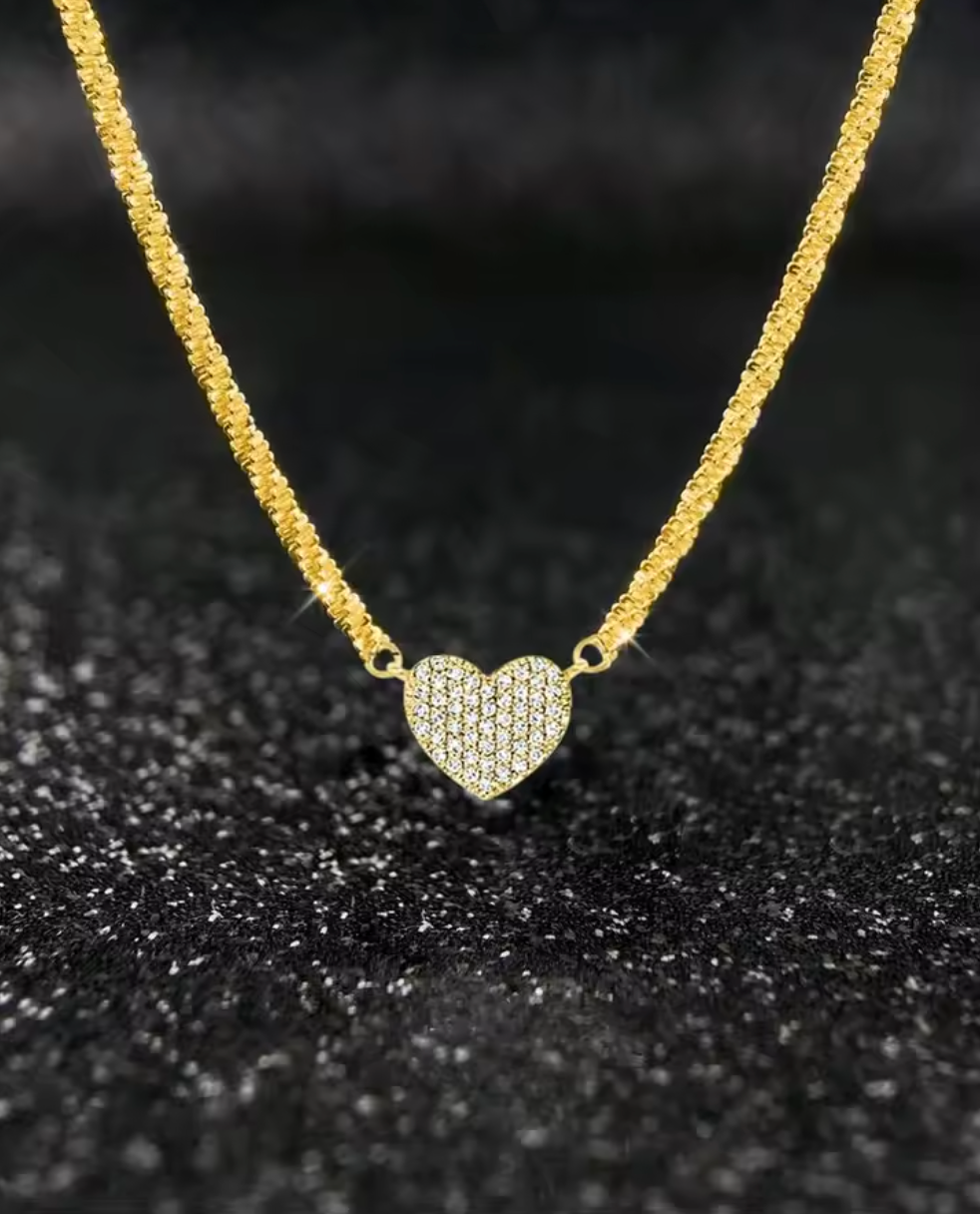925 Sterling Silver Full Zircon Love Heart Necklace for Women