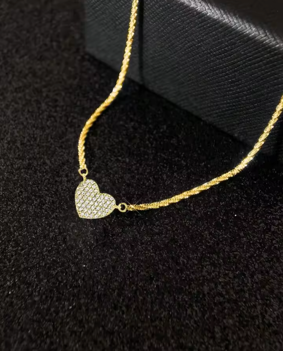 925 Sterling Silver Full Zircon Love Heart Necklace for Women