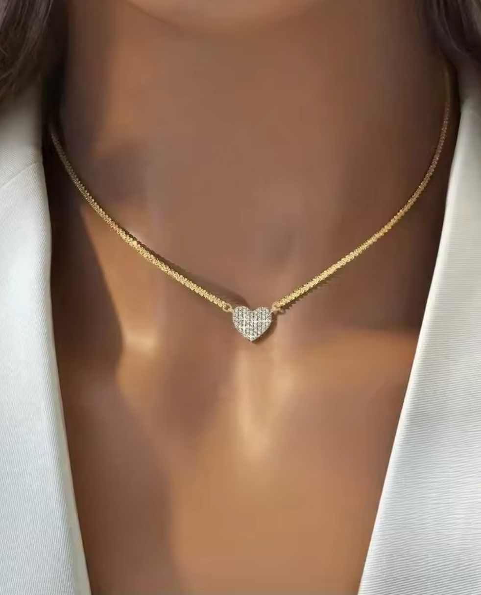 925 Sterling Silver Full Zircon Love Heart Necklace for Women