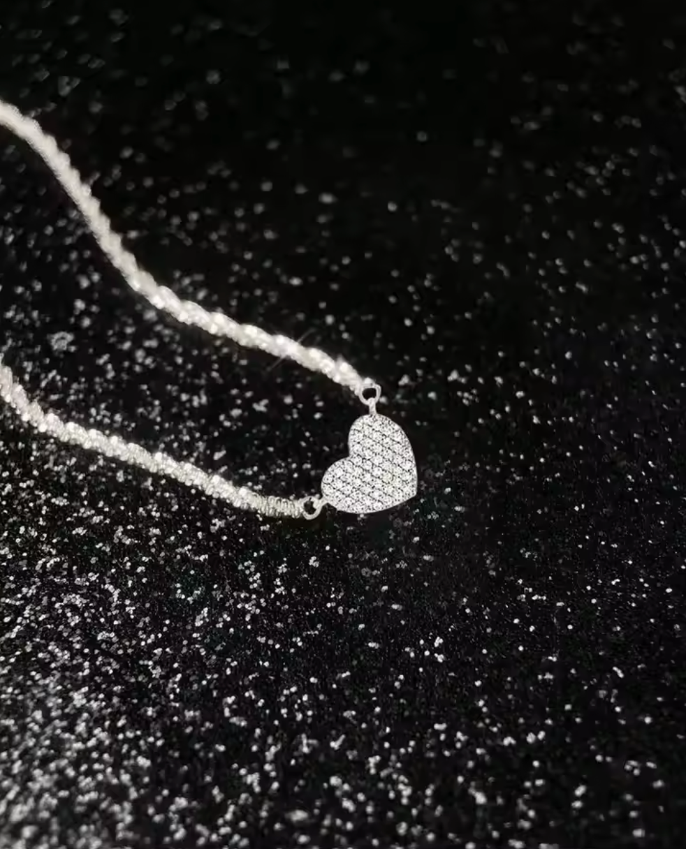 925 Sterling Silver Full Zircon Love Heart Necklace for Women