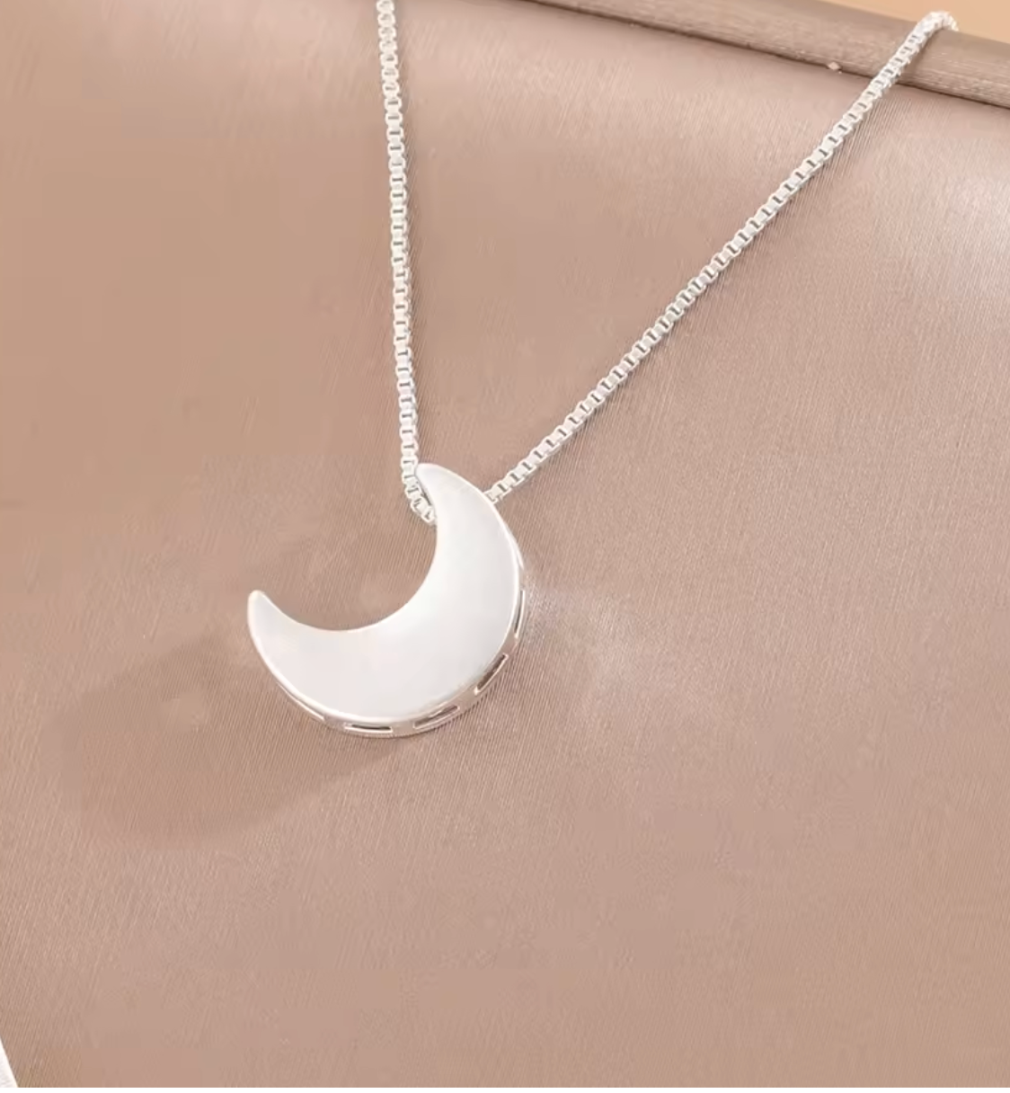 Silver Brushed Crescent Moon Pendant Necklace