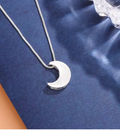 Silver Brushed Crescent Moon Pendant Necklace