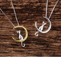 New 925 Sterling Silver Moon Cat Pendant Necklace for Women
