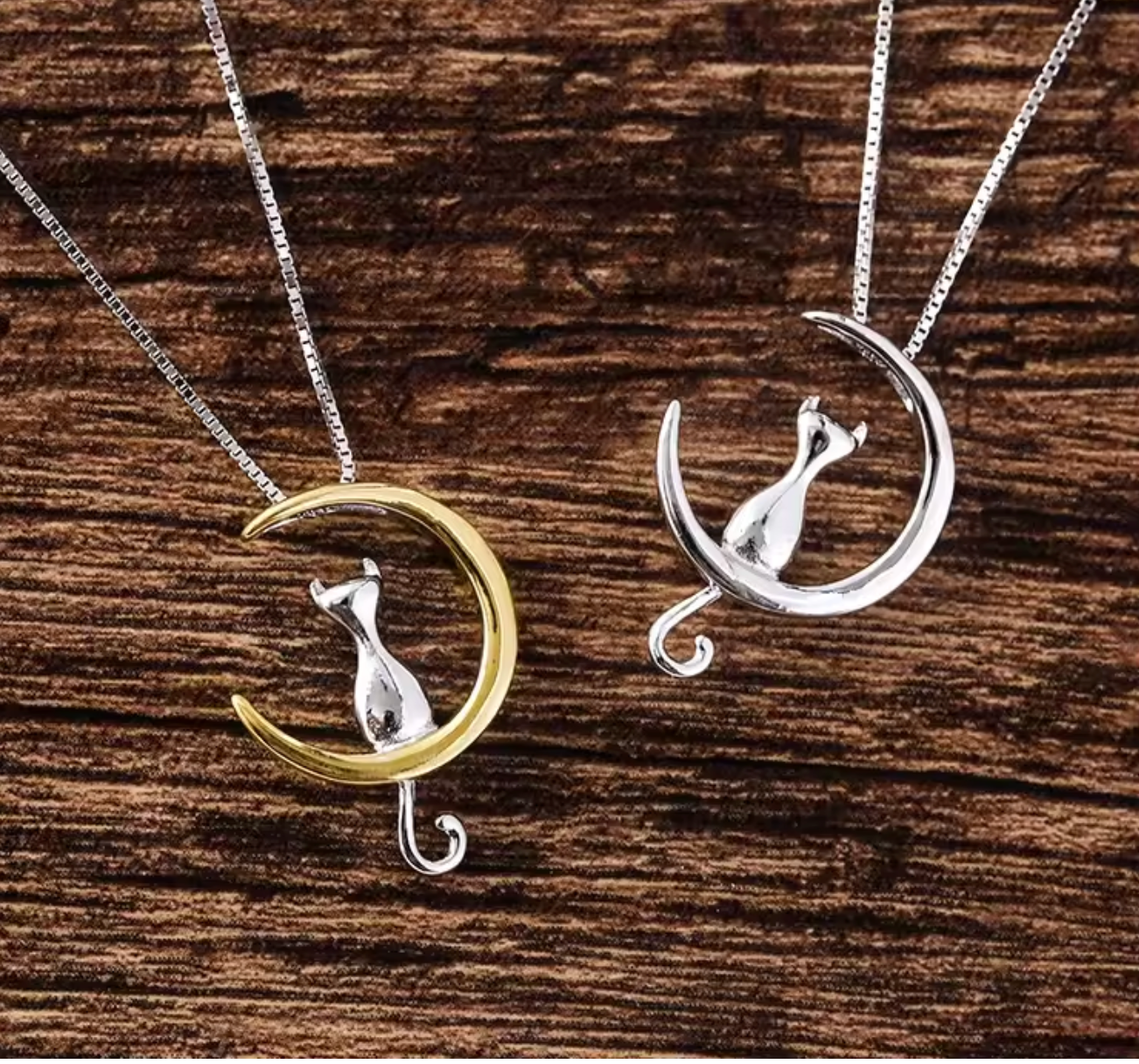New 925 Sterling Silver Moon Cat Pendant Necklace for Women