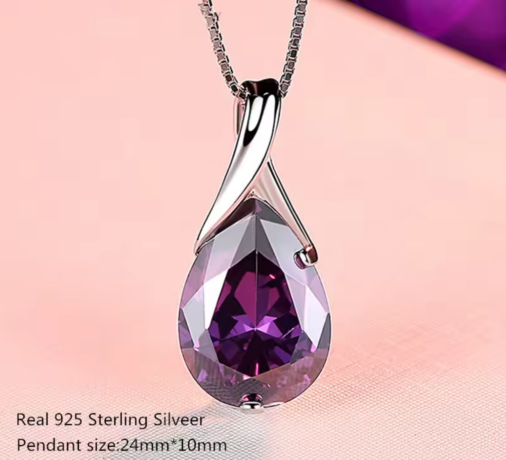 925 Sterling Silver Luxury Amethyst Pendant Necklace