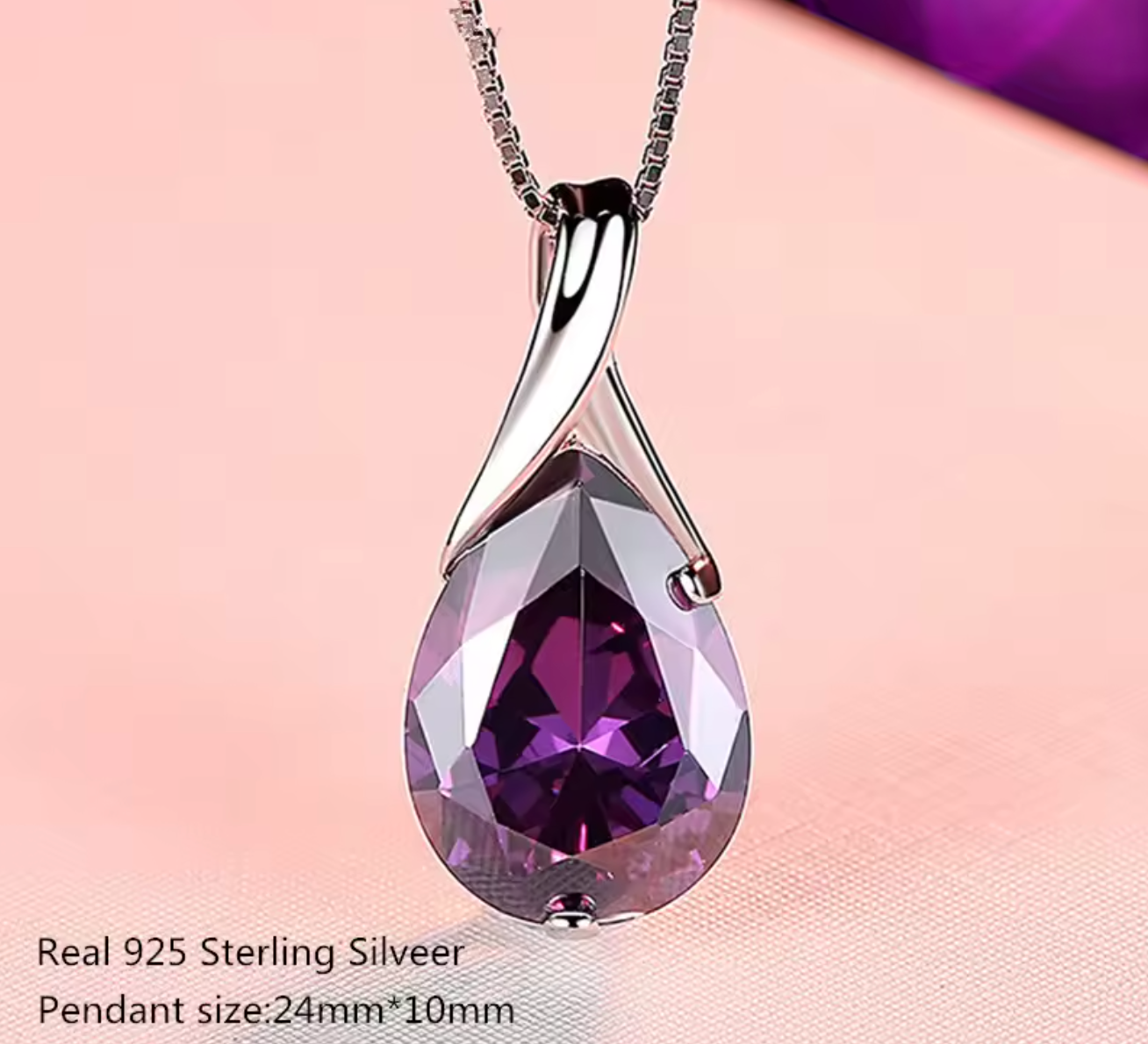 925 Sterling Silver Luxury Amethyst Pendant Necklace