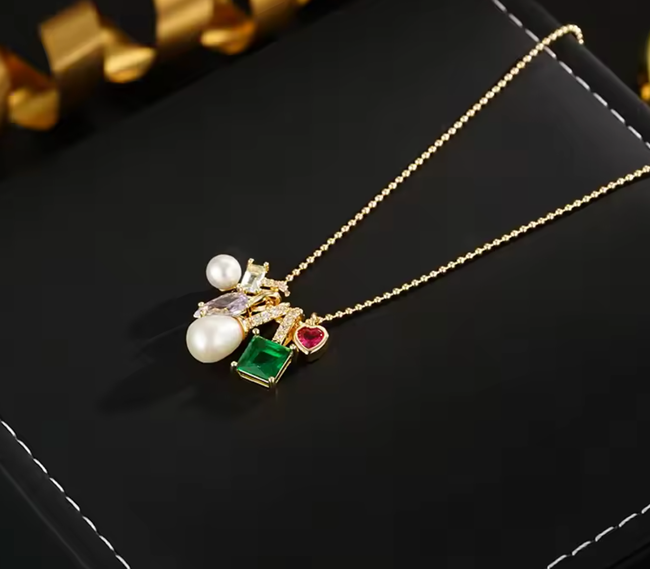 Colorful CZ & Freshwater Pearl Pendant Necklace