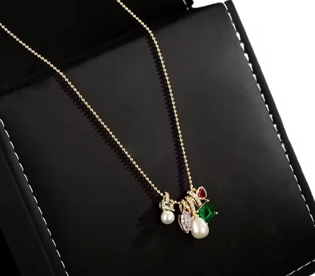 Colorful CZ & Freshwater Pearl Pendant Necklace