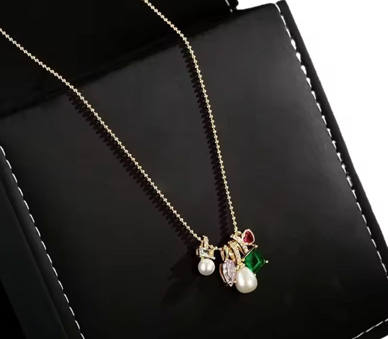Colorful CZ & Freshwater Pearl Pendant Necklace