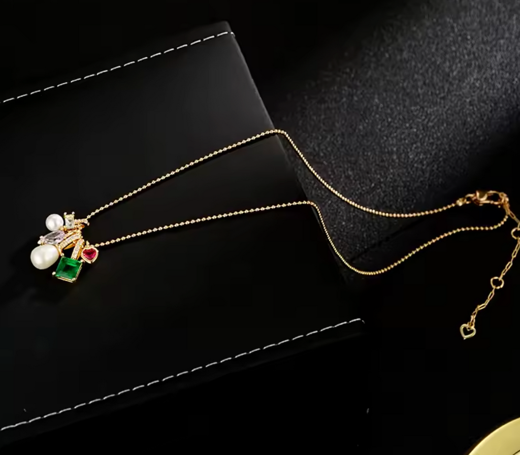 Colorful CZ & Freshwater Pearl Pendant Necklace