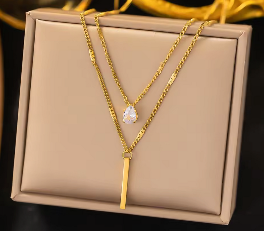 Double Layer Crystal Zircon Pendant Necklace for Women