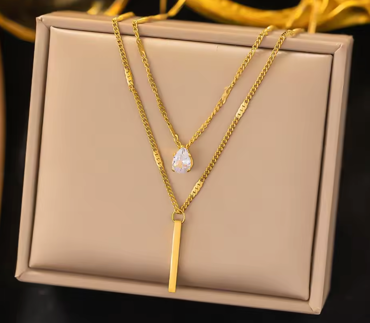 Double Layer Crystal Zircon Pendant Necklace for Women