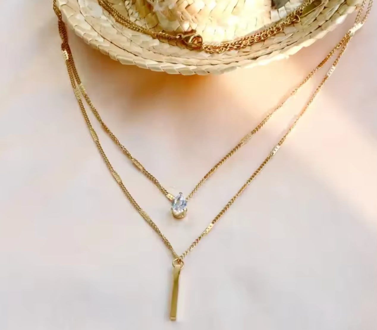 Double Layer Crystal Zircon Pendant Necklace for Women