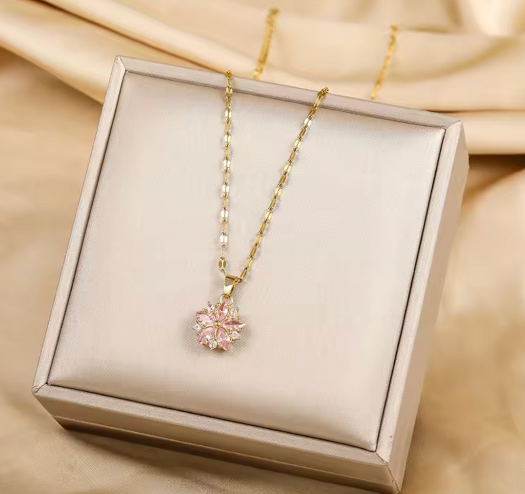 Cute Pink Sakura Pendant Necklace for Women
