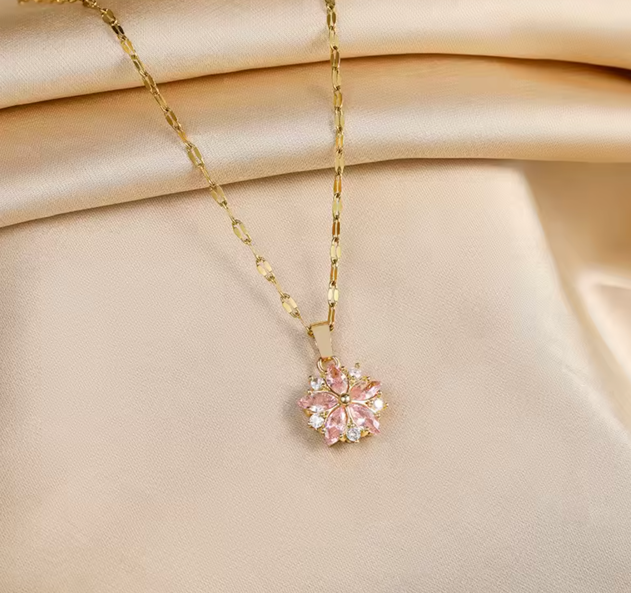 Cute Pink Sakura Pendant Necklace for Women