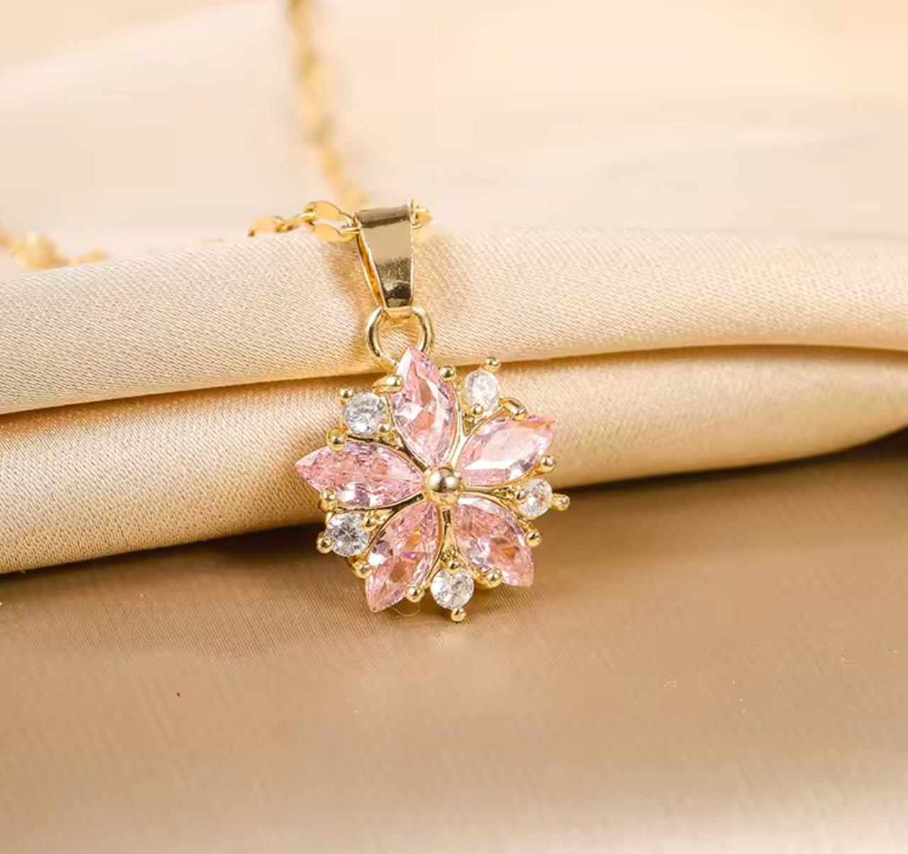 Cute Pink Sakura Pendant Necklace for Women