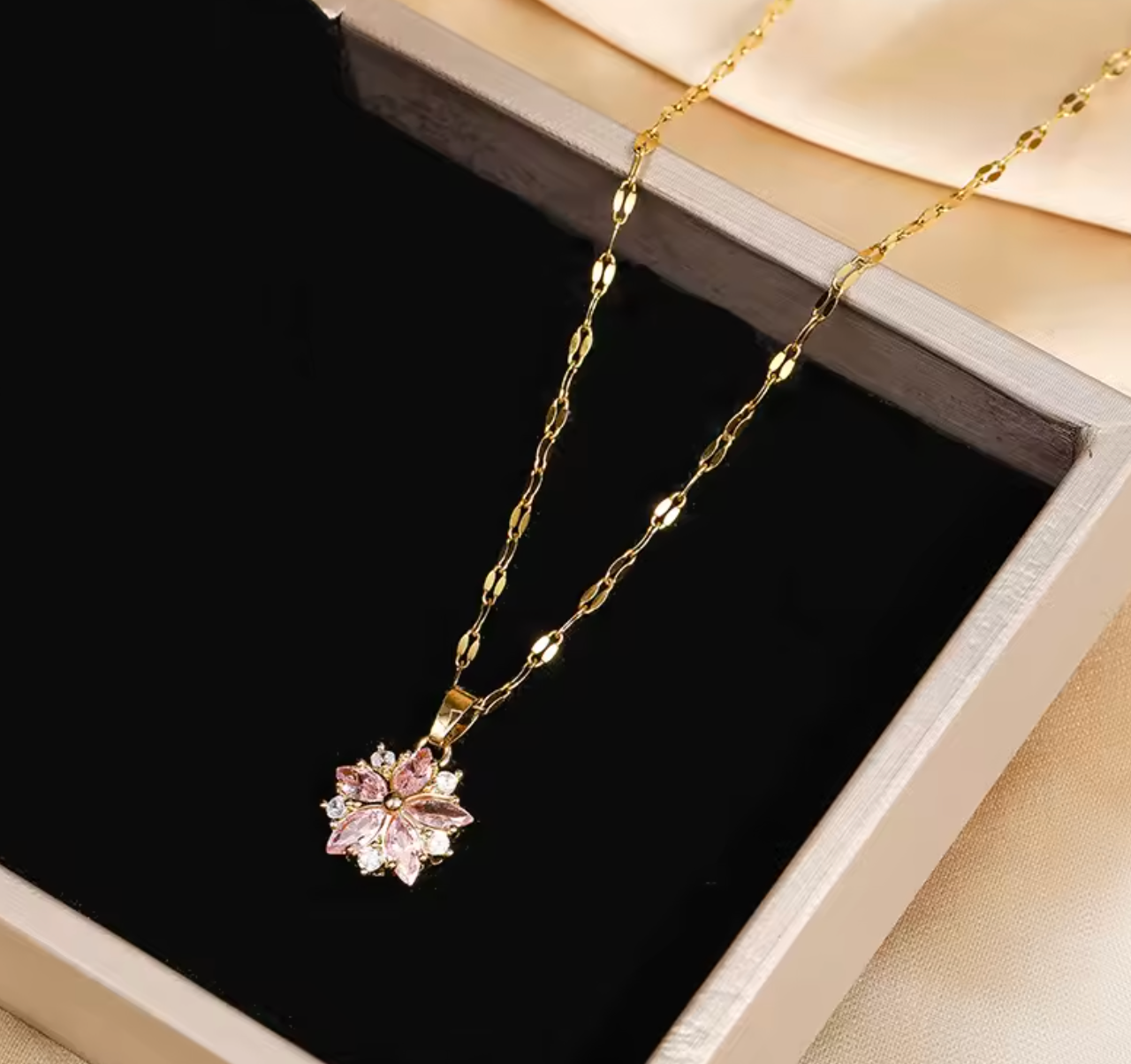 Cute Pink Sakura Pendant Necklace for Women