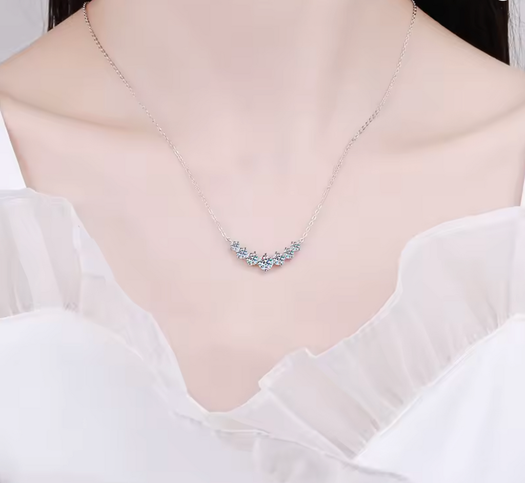 925 Sterling Silver Plated with 18K White Gold Moissanite Necklace for Women