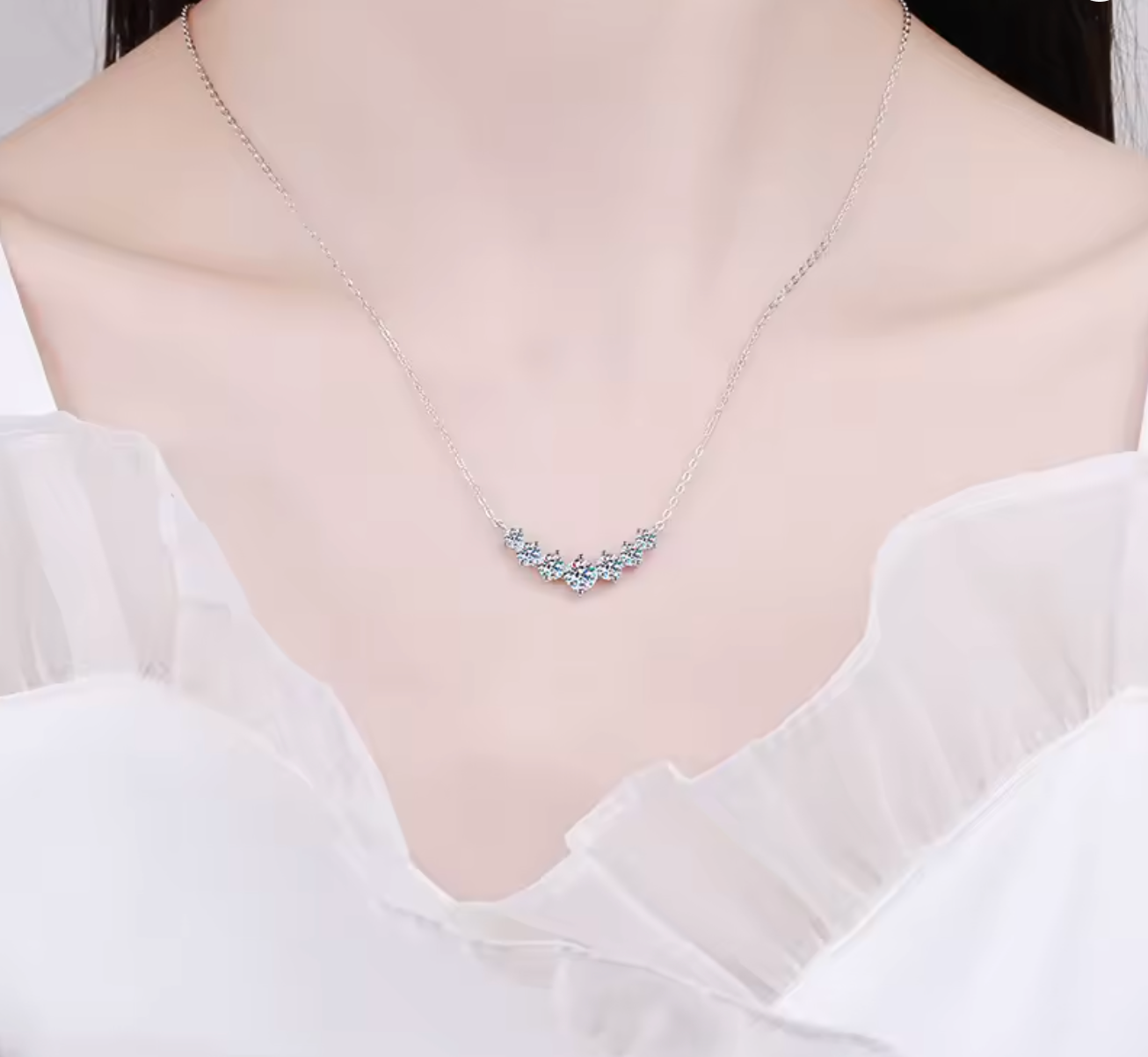 925 Sterling Silver Plated with 18K White Gold Moissanite Necklace for Women