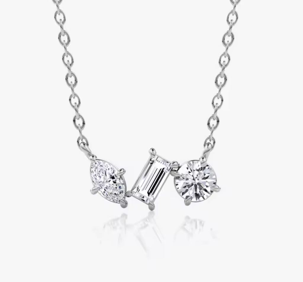 Three Stone Irregular Diamond-Style Necklace