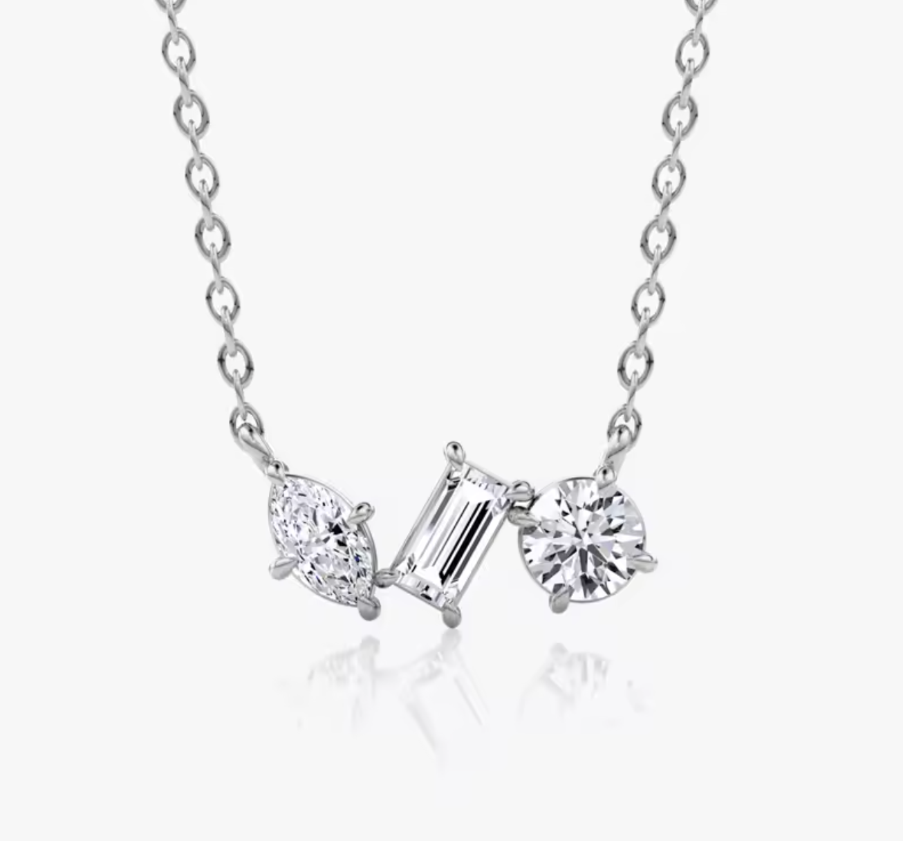 Three Stone Irregular Diamond-Style Necklace